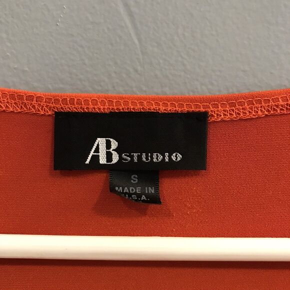 AB Studio Womens Top Size Small Orange Stretchy Ruffle Cap Sleeve Pullover Shirt - Picture 5 of 5
